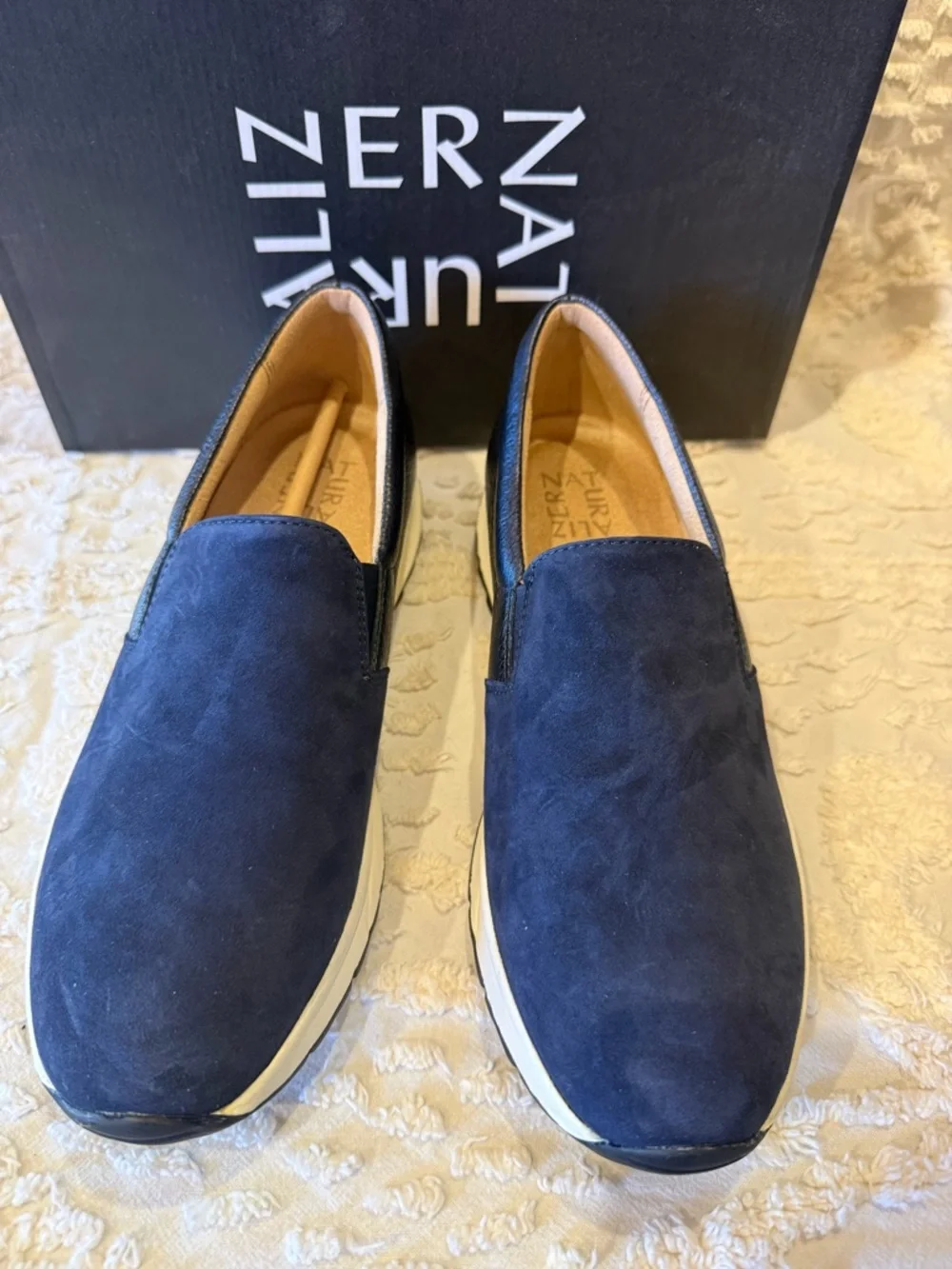 Women’s Navy Suede Slip-On Loafers#647